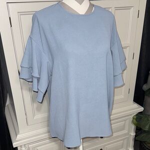 Emery Rose Blue Women's Blouse with Ruffle Sleeves Size Large